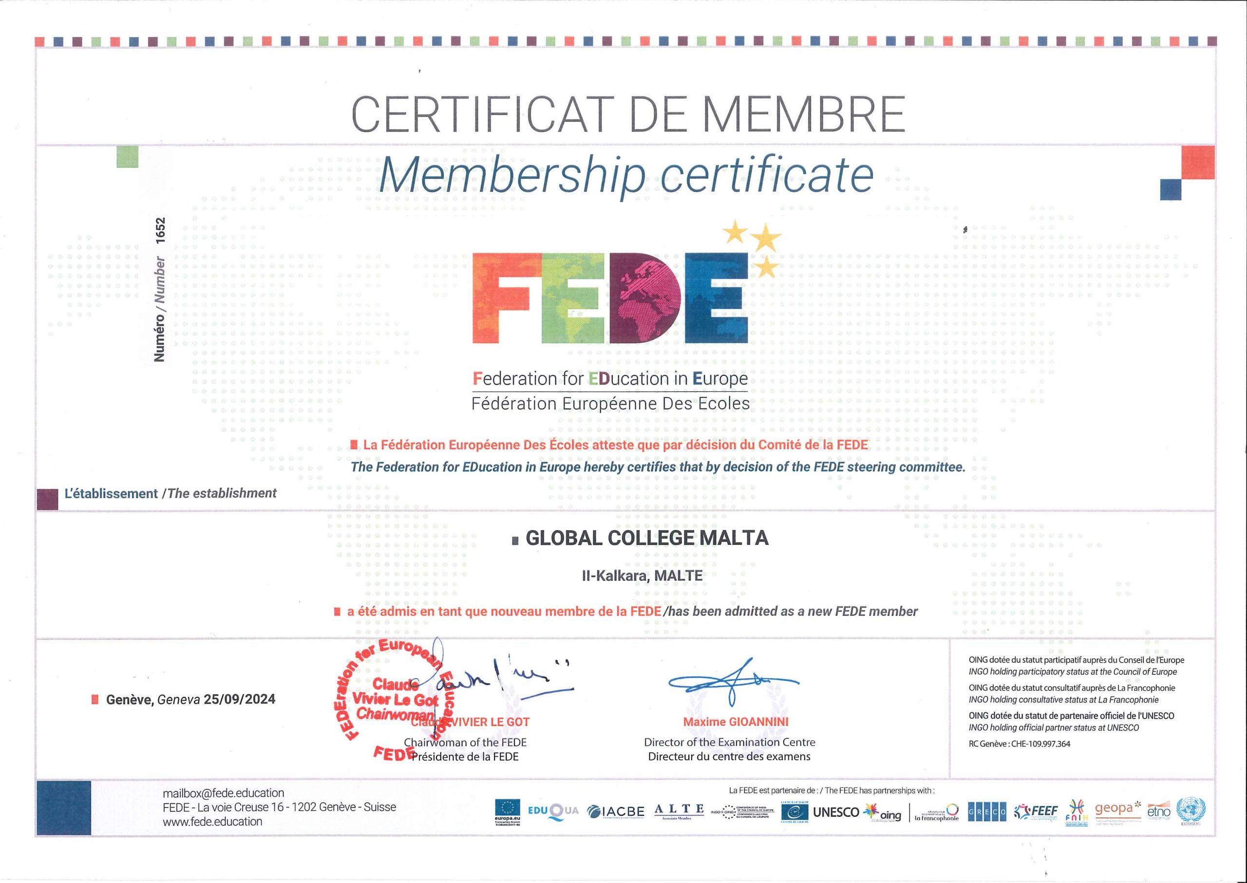 Global College Malta joins FEDE!